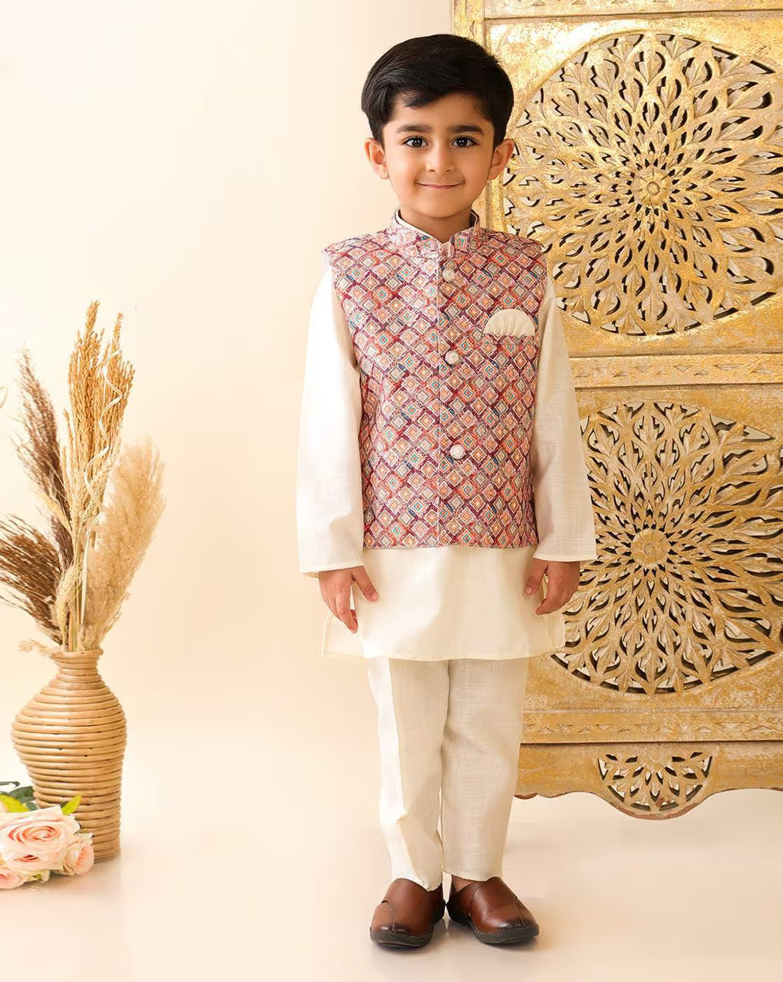 Boys Kurta Pyjama Set with Nehru Jacket