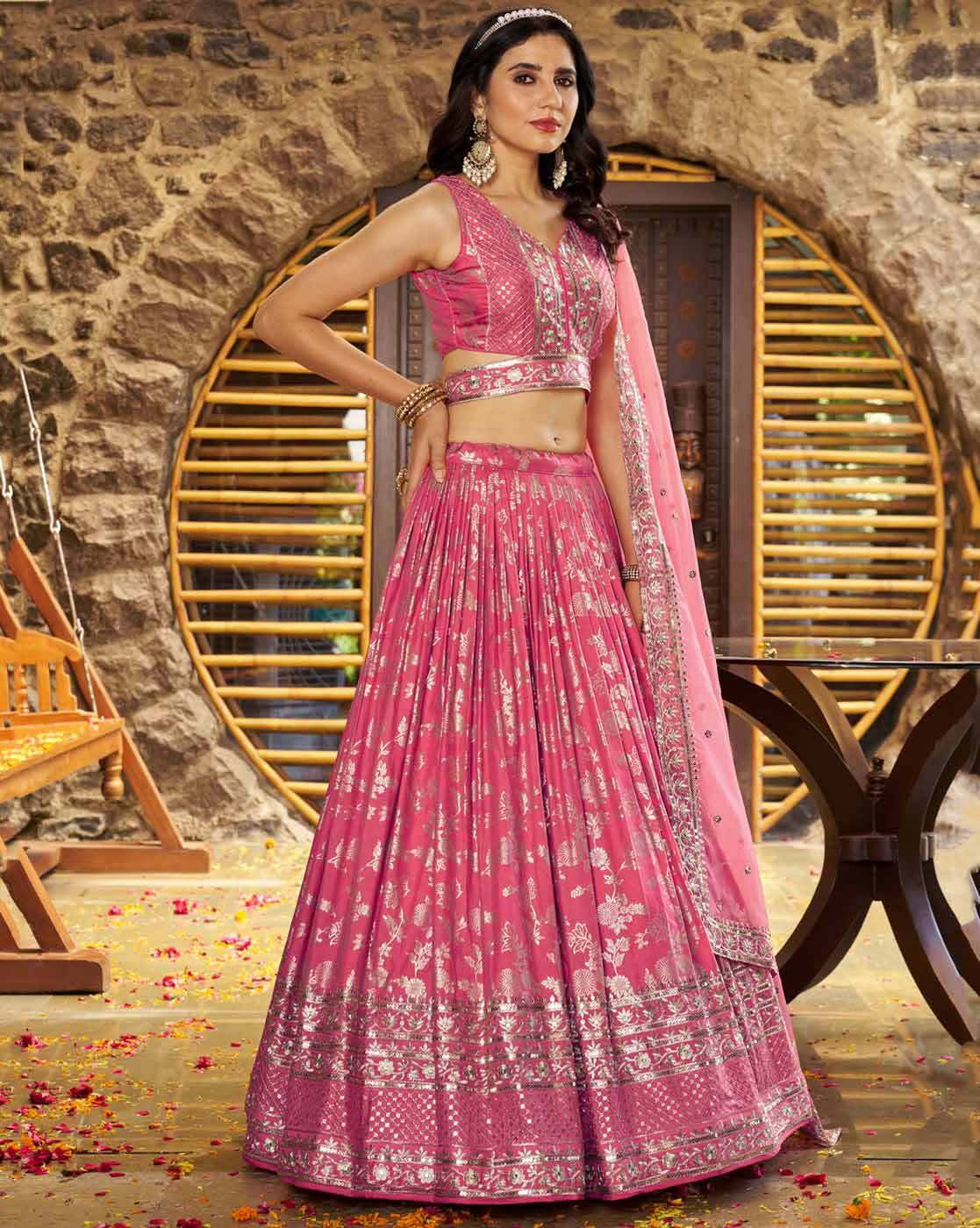 Women Embroidered Flared Lehenga Choli Set with Dupatta