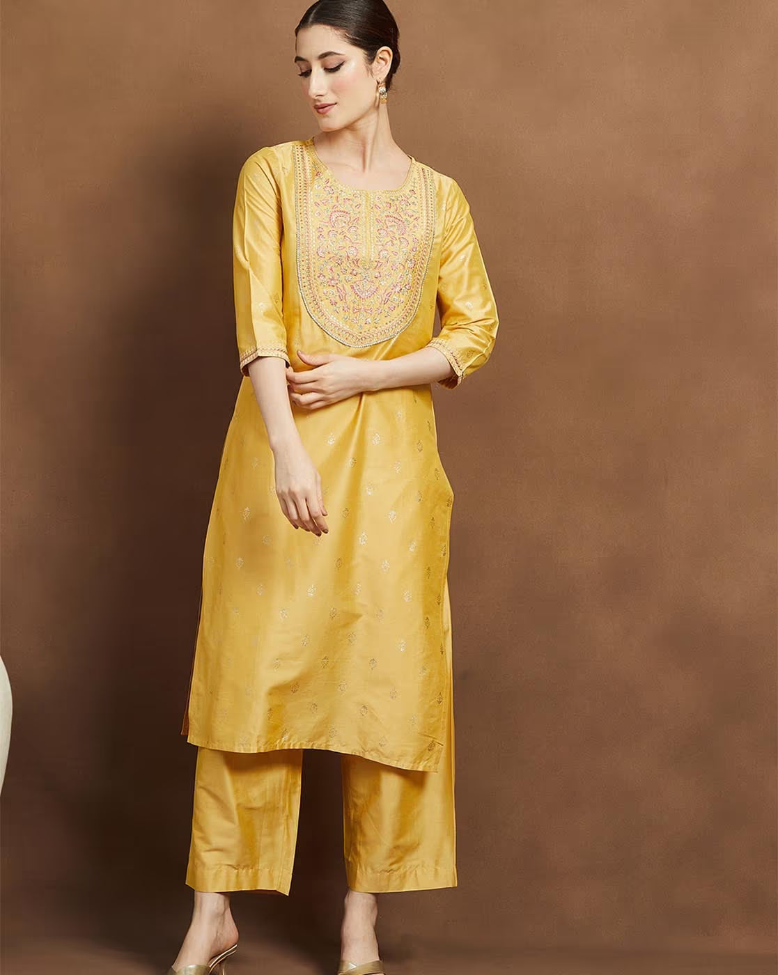 Women Embroidered Straight Kurta Suit Set