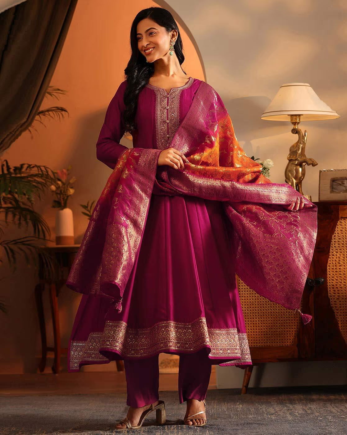 Women Embroidered Anarkali Kurta Suit Set