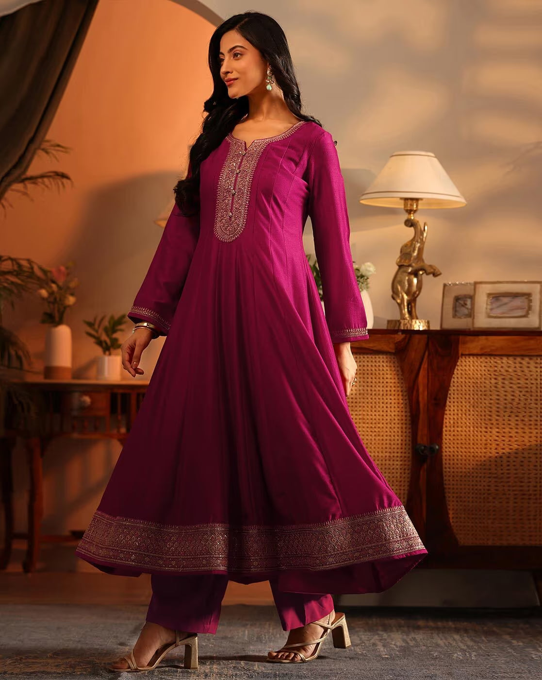 Women Embroidered Anarkali Kurta Suit Set