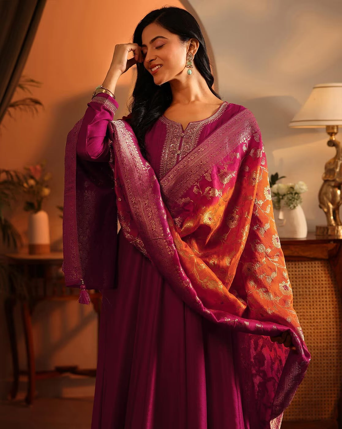 Women Embroidered Anarkali Kurta Suit Set