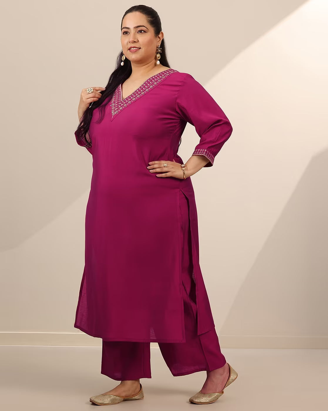 Women Embroidered Straight Kurta Set