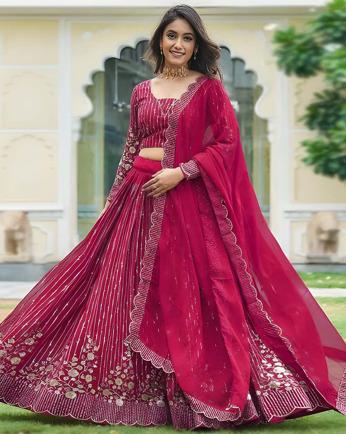 Women Embroidered Lehenga Choli Set with Dupatta