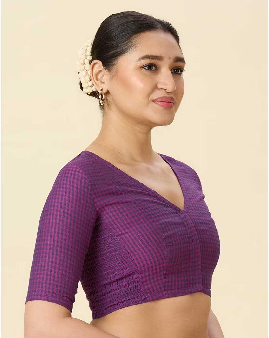 Women Checked Front Open Blouse