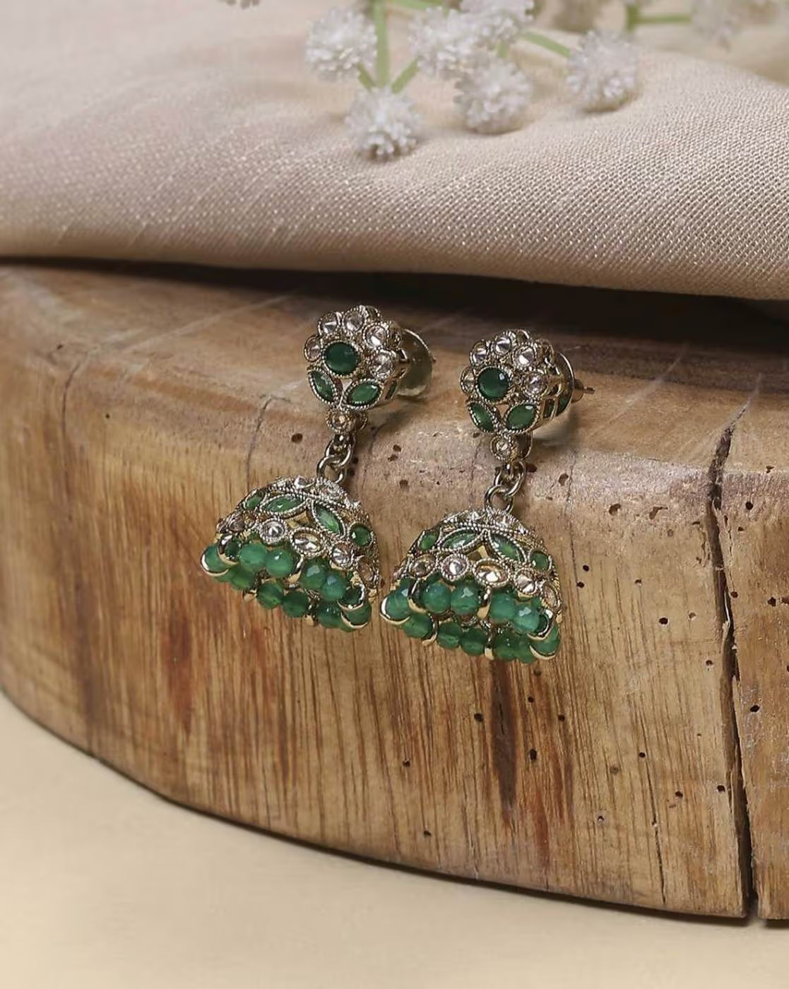 Women Oxidised Stone-Studded Beaded Jhumka Earrings | FS