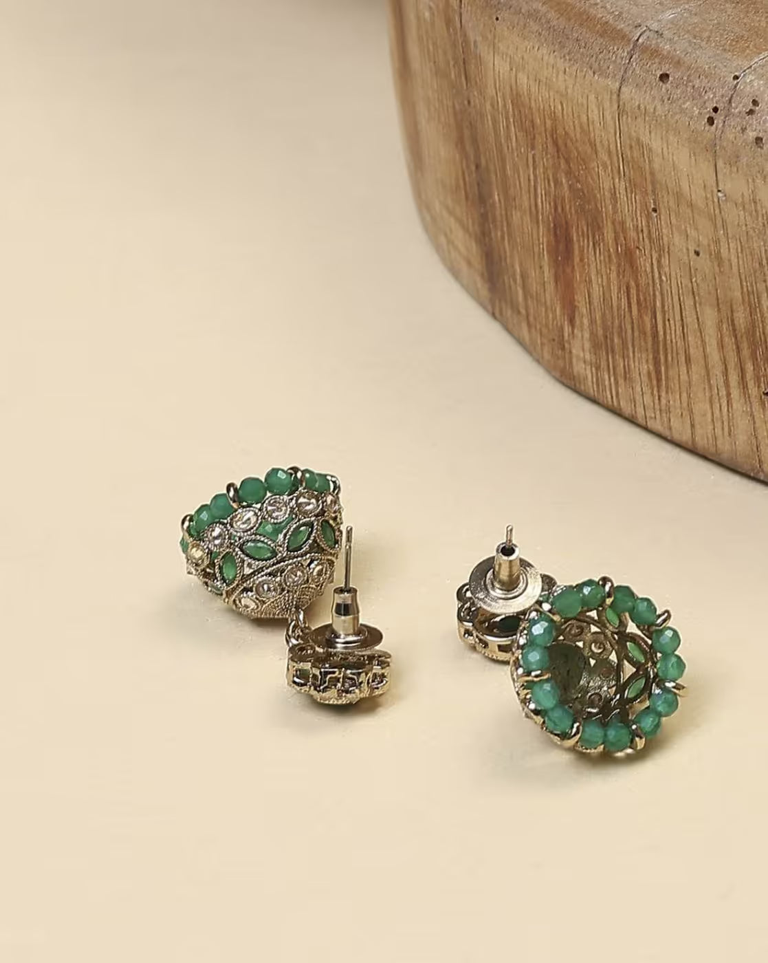Women Oxidised Stone-Studded Beaded Jhumka Earrings | FS