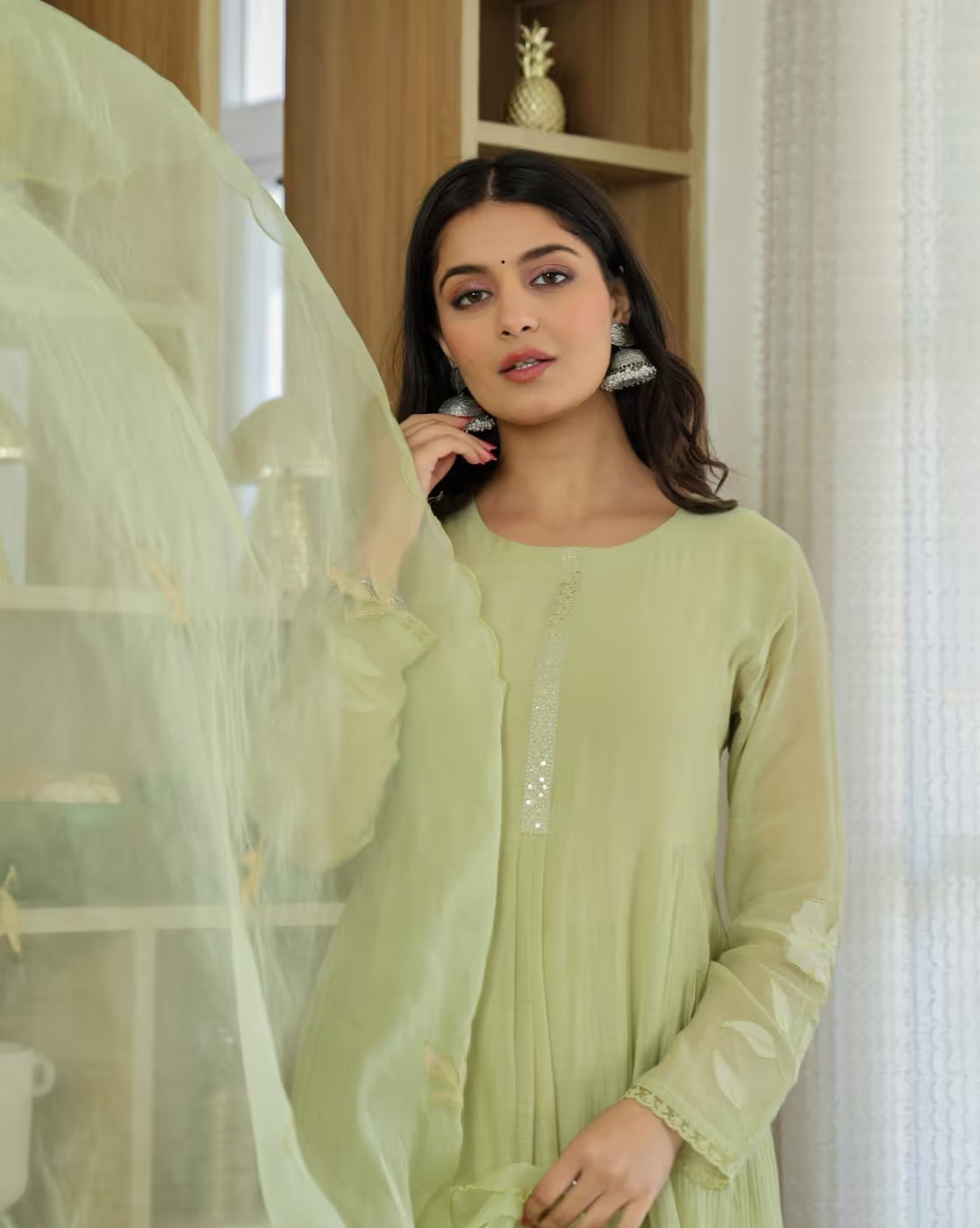 Aromie Embroidery A-Line Kurta Set in Elegant Green
