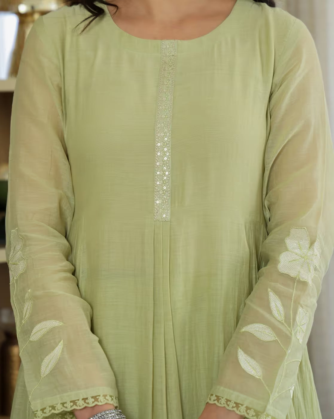 Aromie Embroidery A-Line Kurta Set in Elegant Green