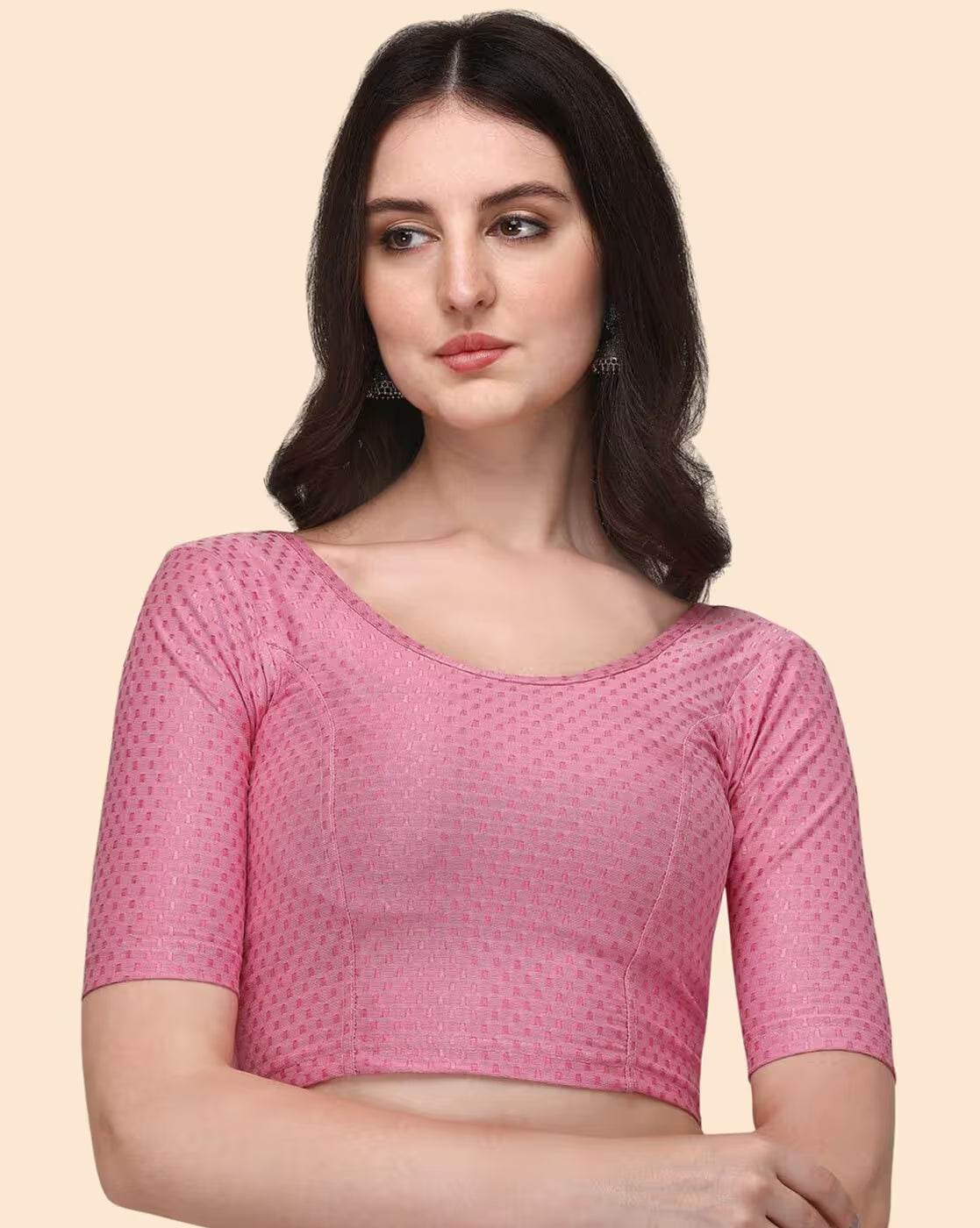 Women’s Bohemian Dobby Round-Neck Saree Blouse