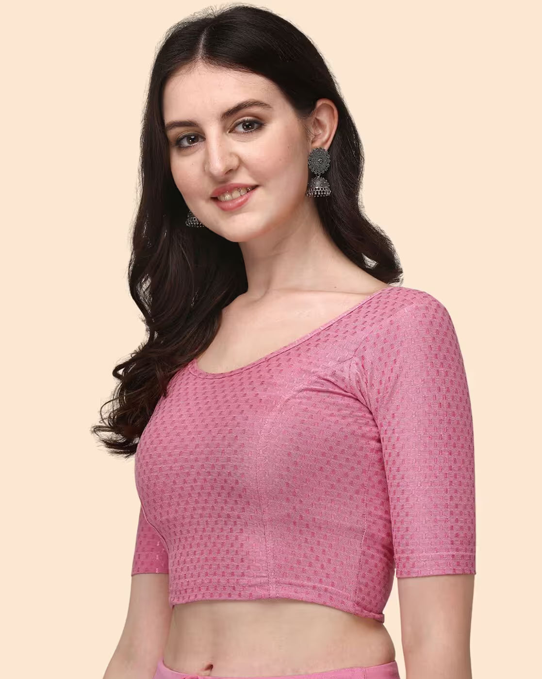 Women’s Bohemian Dobby Round-Neck Saree Blouse