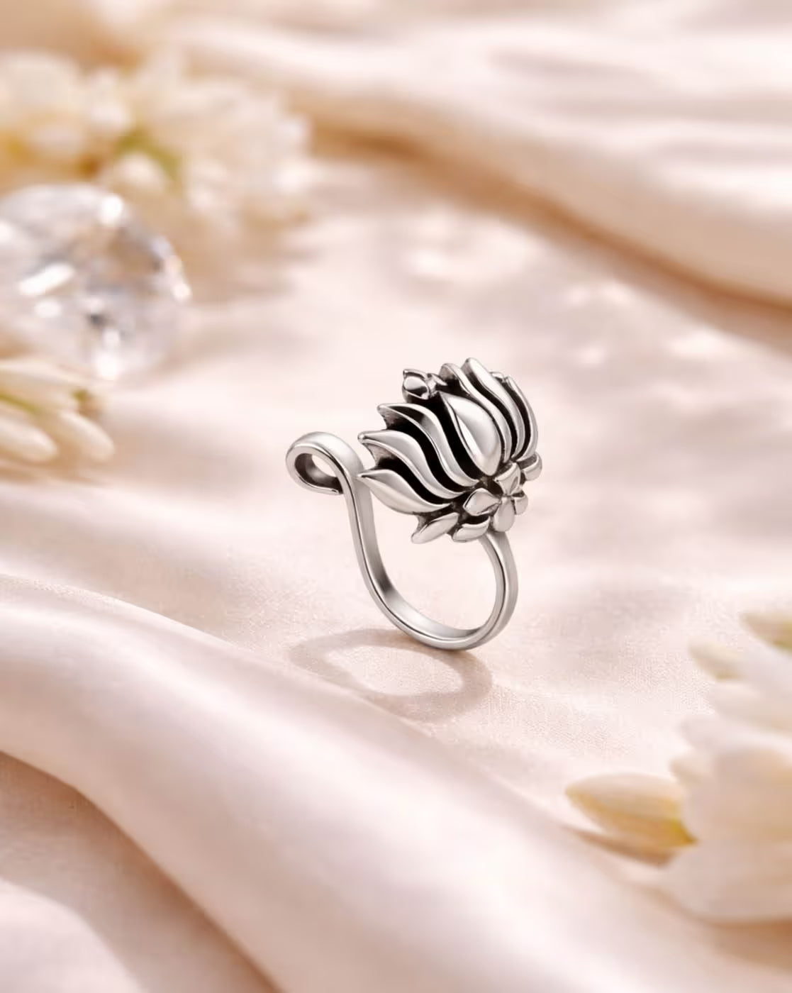 Women Oxidised Nosepin with Floral Accent