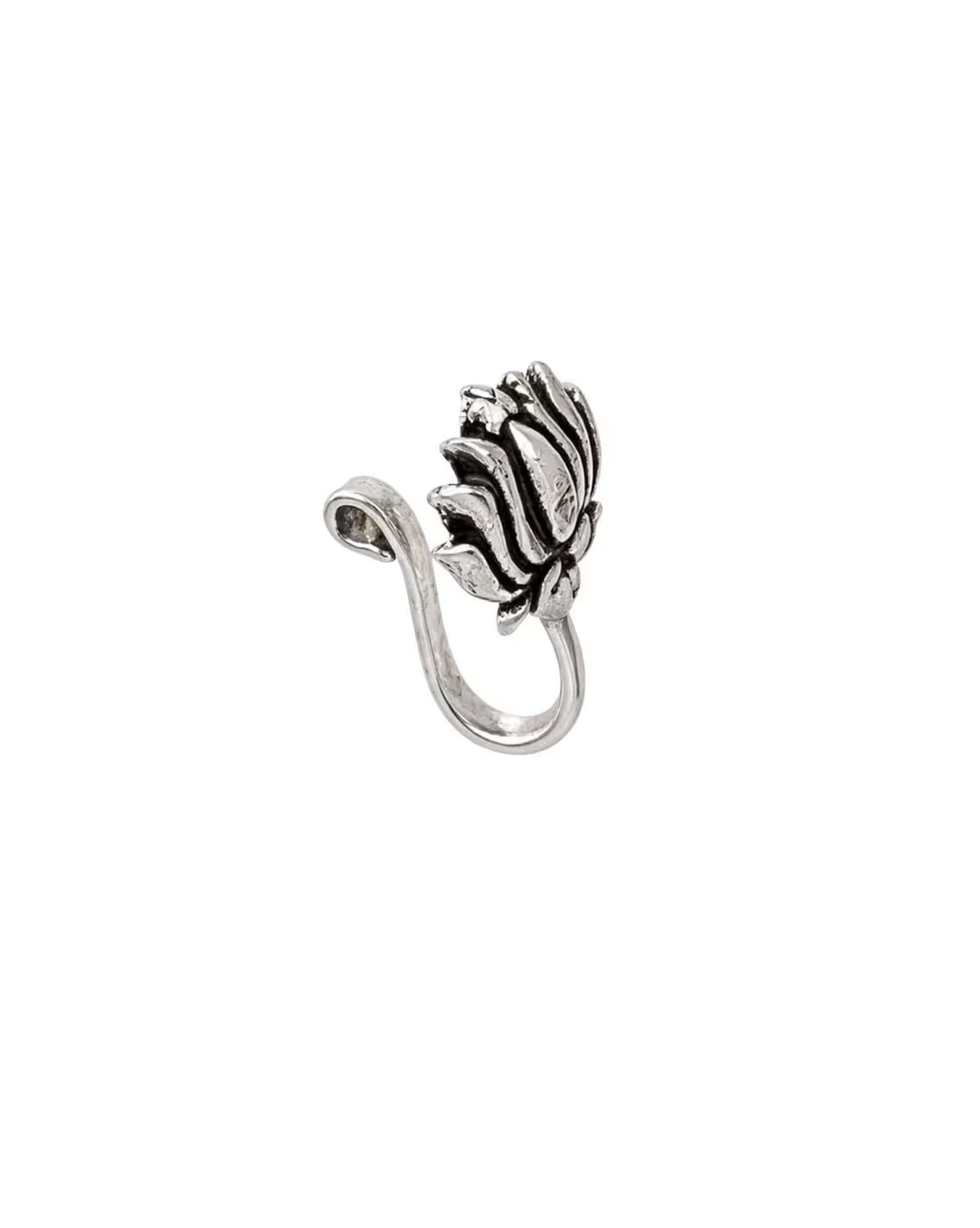 Women Oxidised Nosepin with Floral Accent