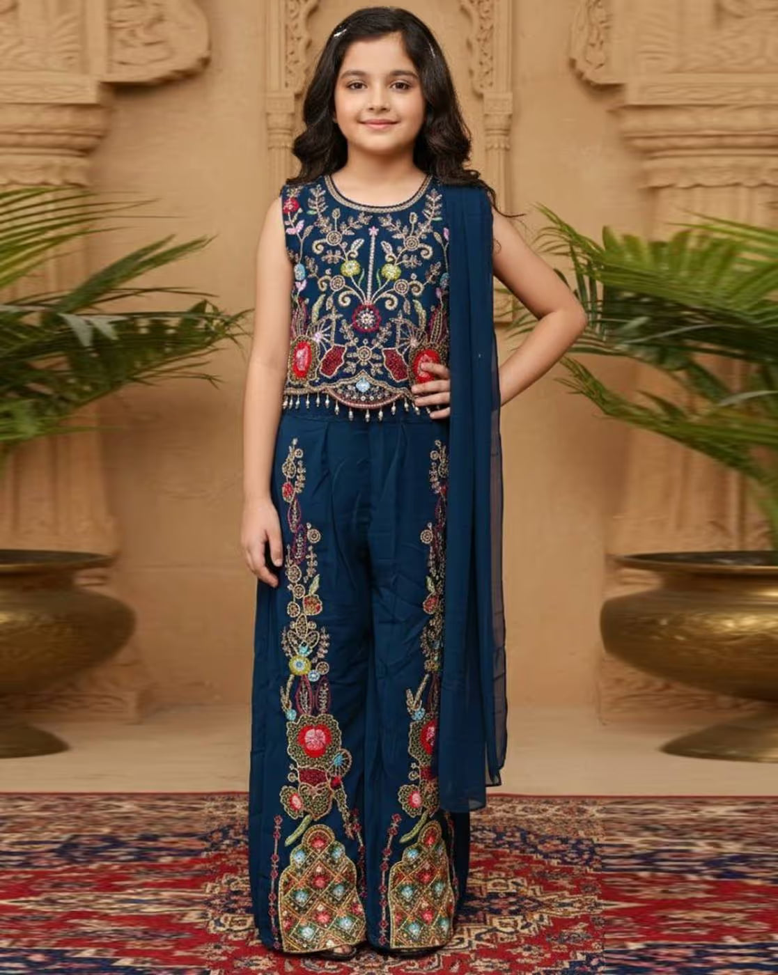Girls Embroidered 3-Piece Kurta Suit Set