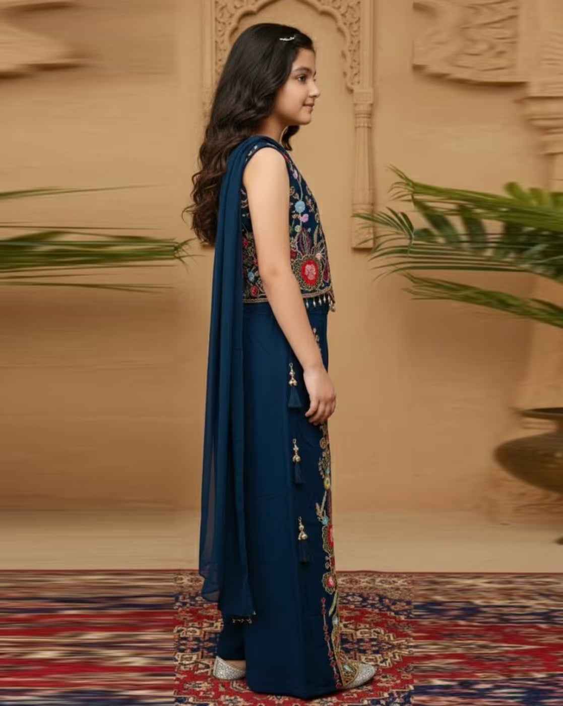 Girls Embroidered 3-Piece Kurta Suit Set