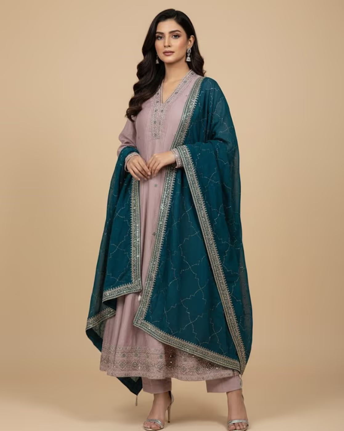 Women Embroidered 3-Piece Anarkali Kurta Set