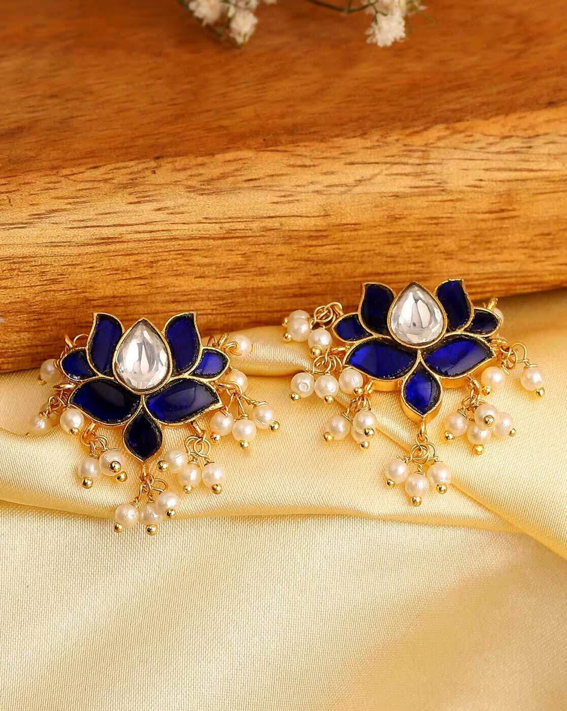 Women Gold-Plated Stone-Studded Drop Earrings | FS