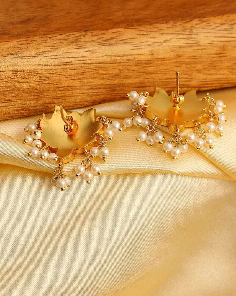 Women Gold-Plated Stone-Studded Drop Earrings | FS aromie