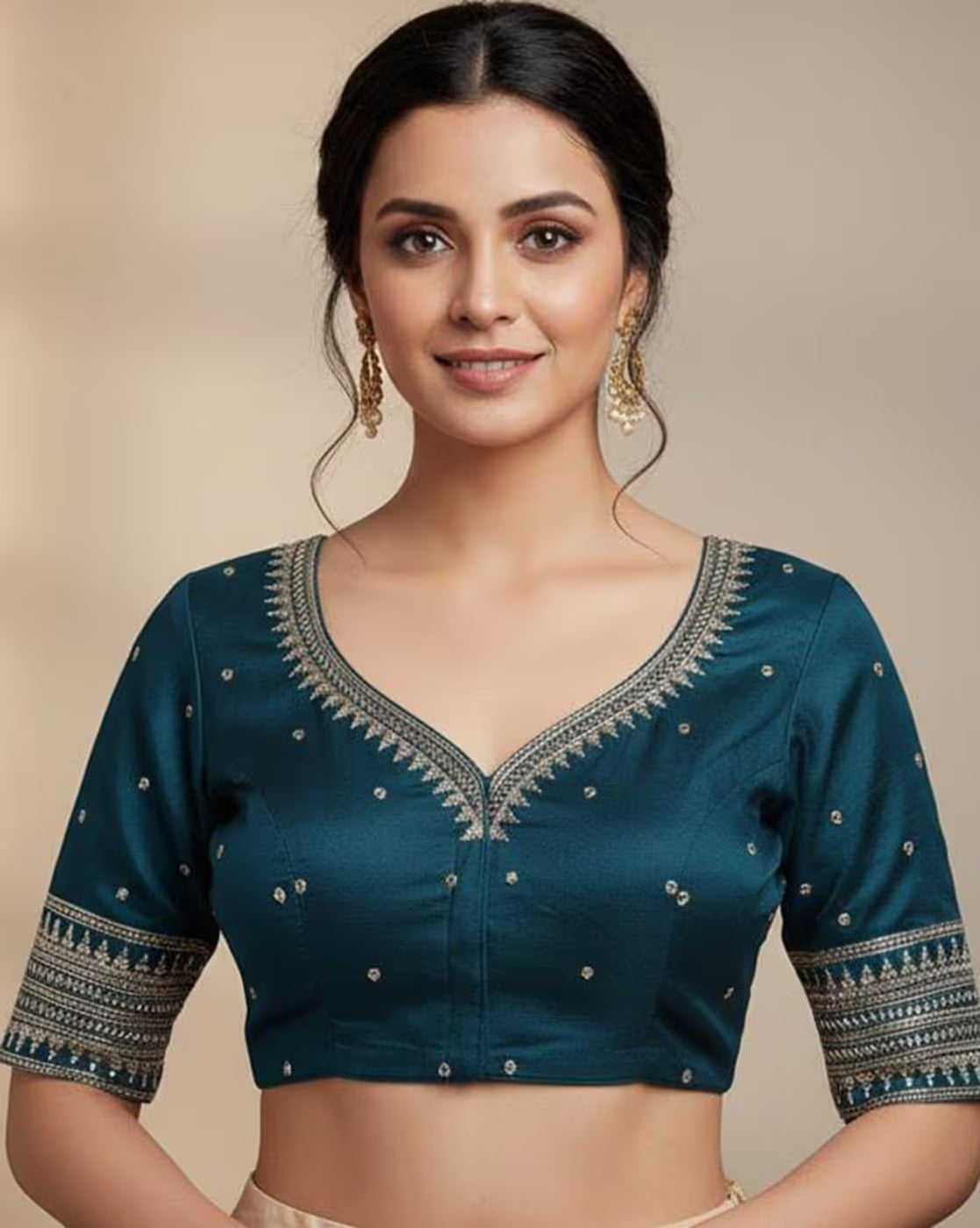 Embroidery Front Open Blouse
