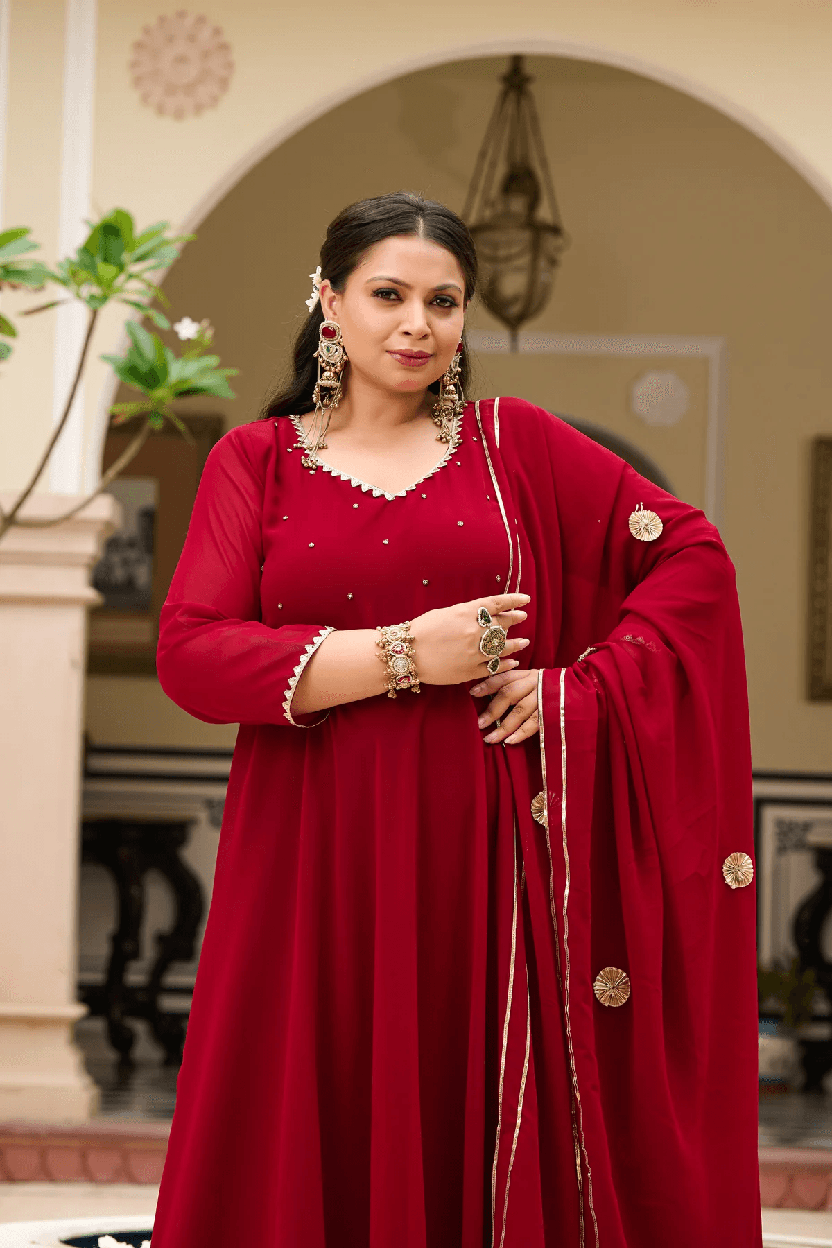 Women Embroidered Zari Georgette Anarkali Kurta with Dupatta