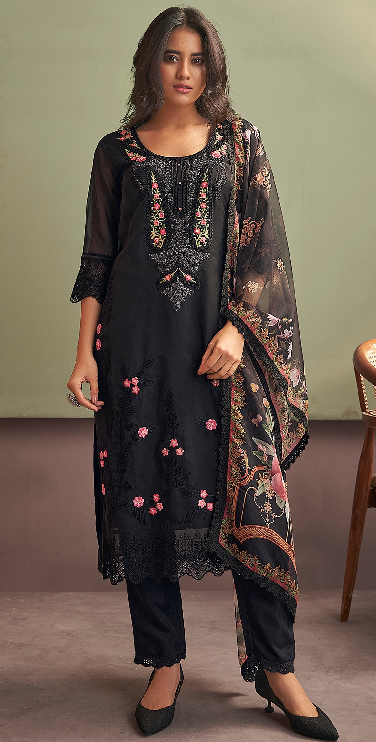 Embroidered organza kurta sets