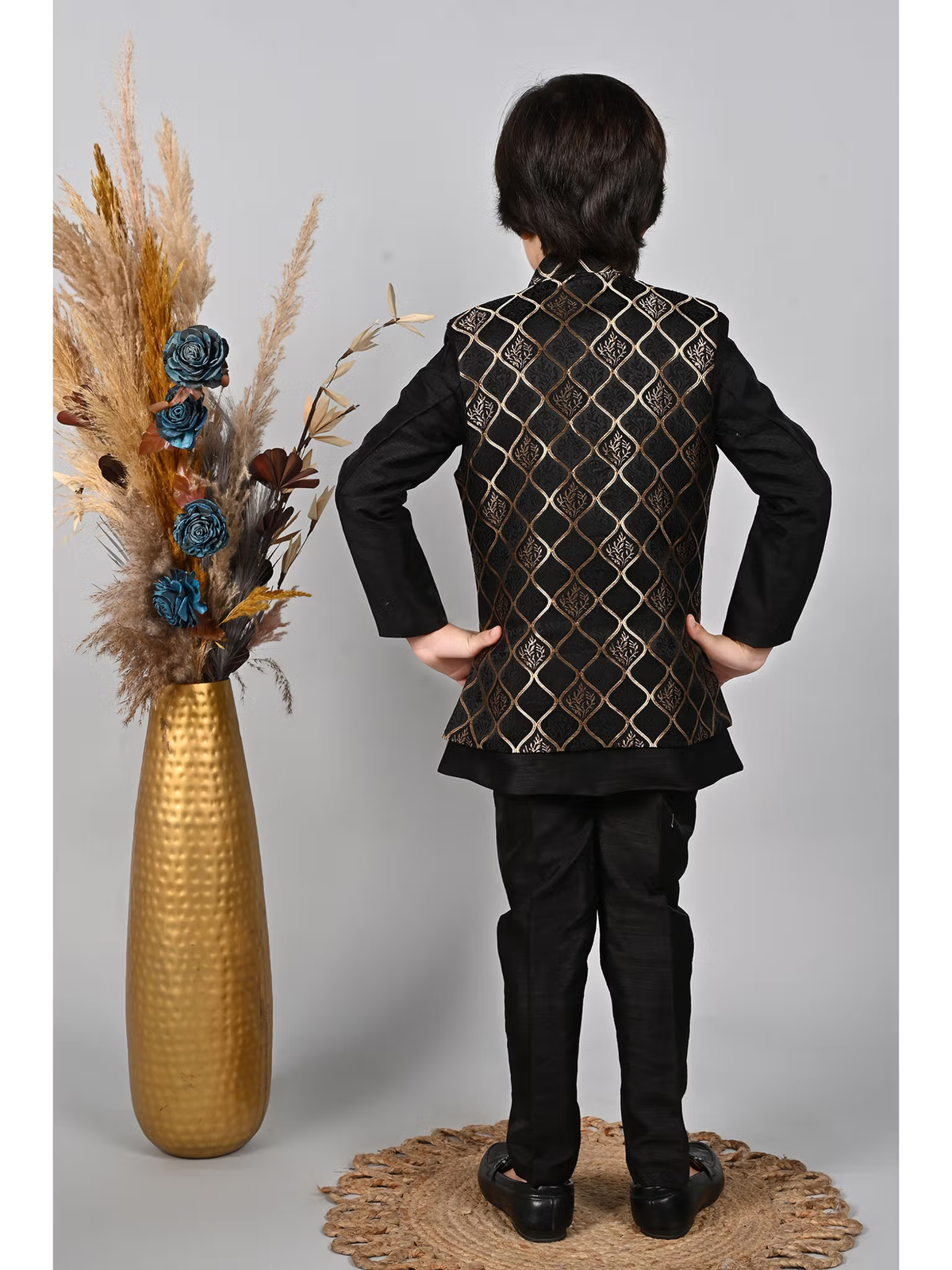 Black Kids Blend Sherwani and Pant with Jacket (Set of 3)