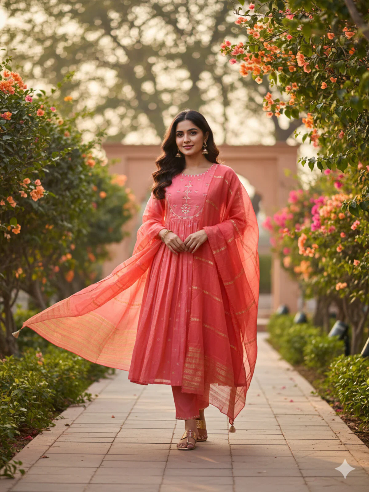 Embroidered Anarkali Calf Length Kurta and Pant With Dupatta