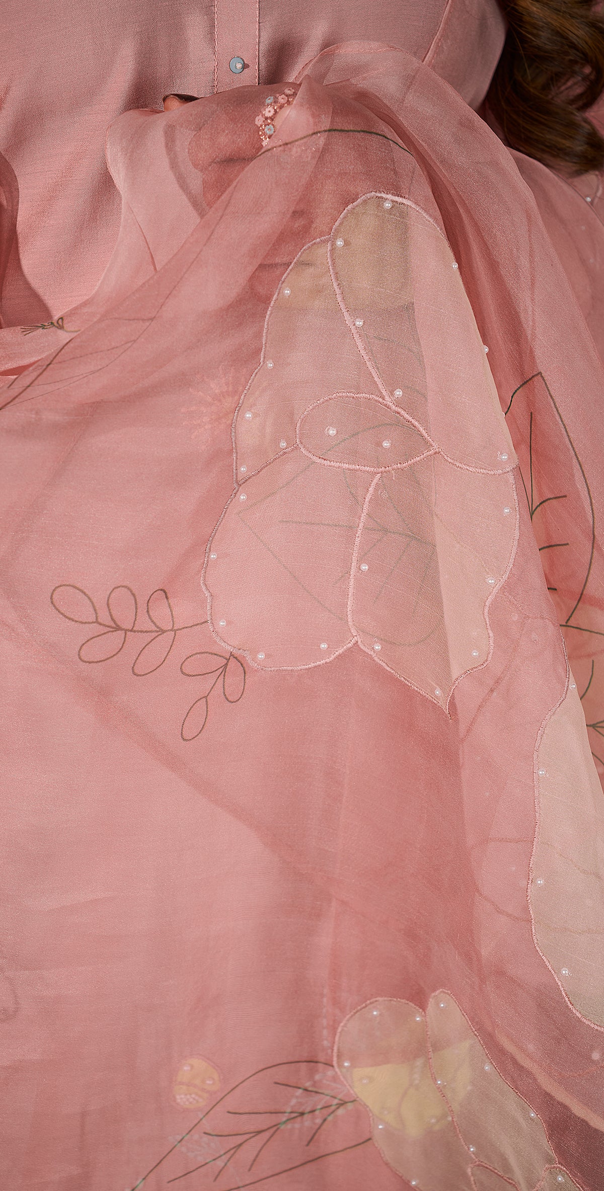 Pink Organza embordered Kurta Trouser Set with Dupatta