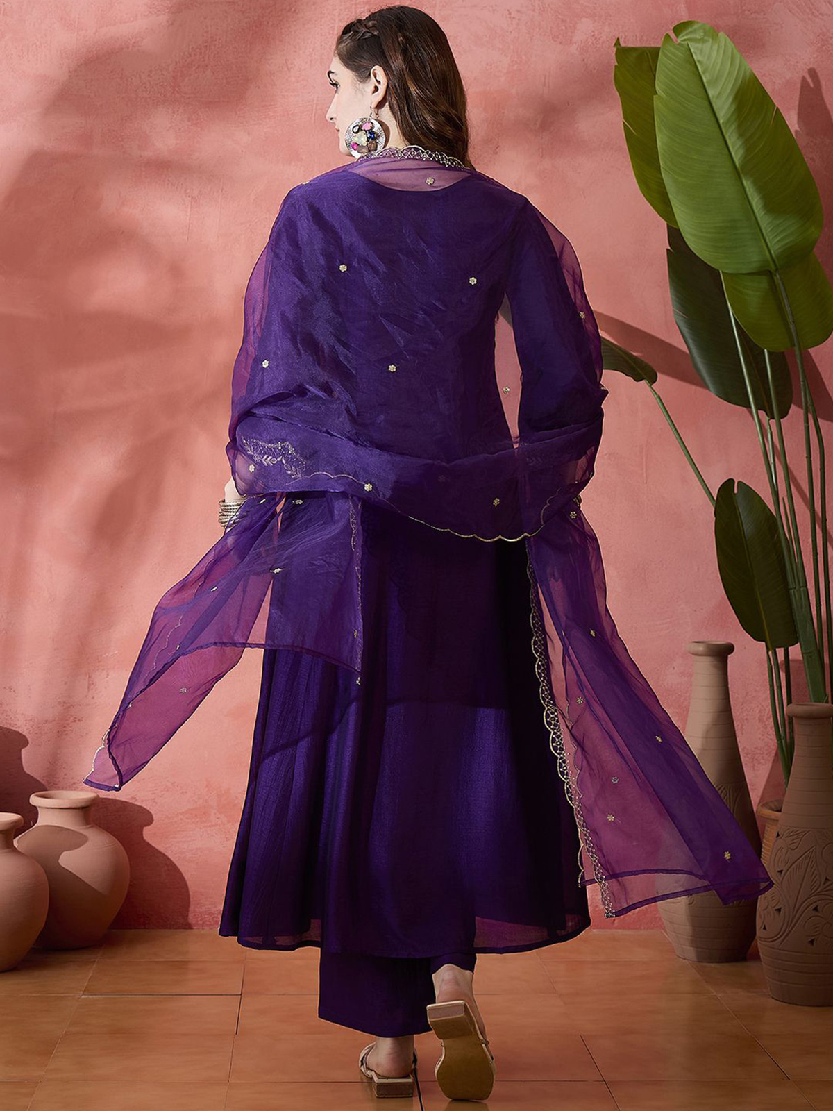 Women’s Purple Embroidered Kurta Set with Trousers & Dupatta