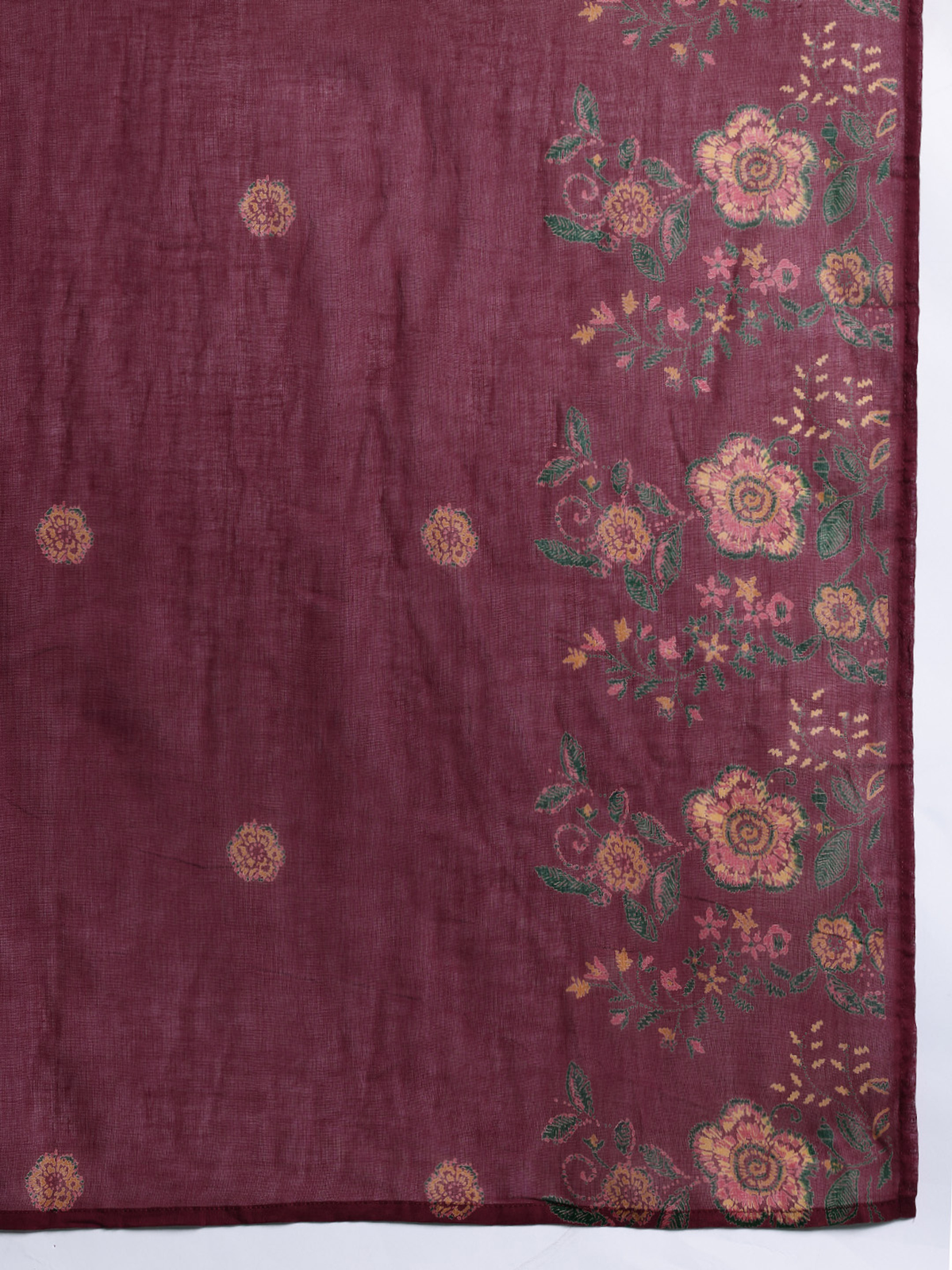 Rust Printed Pure Cotton Anarkali Suit Set With Dupatta
