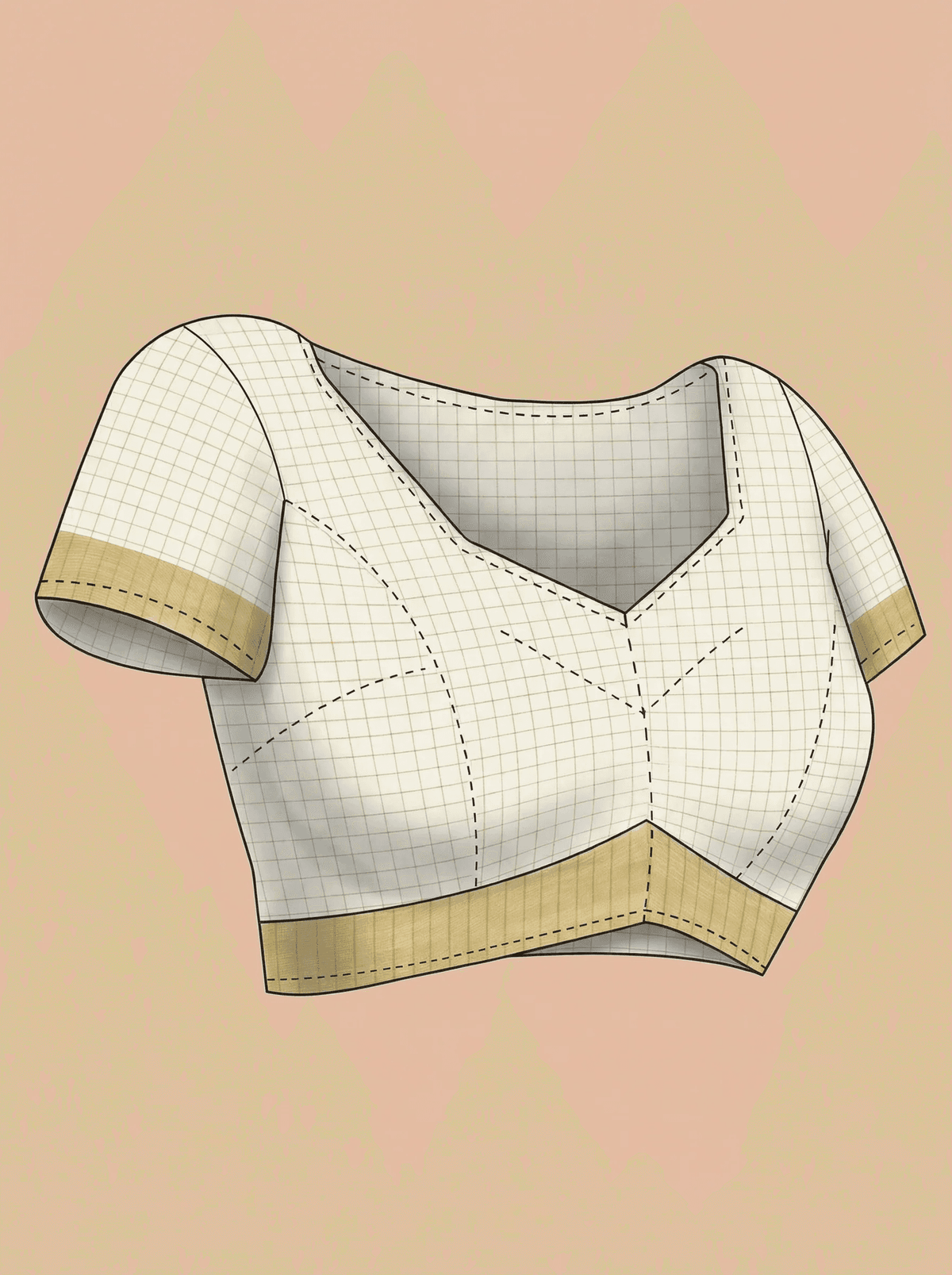 Cotton Cream Saree with Small Checked Pattern Set Saree