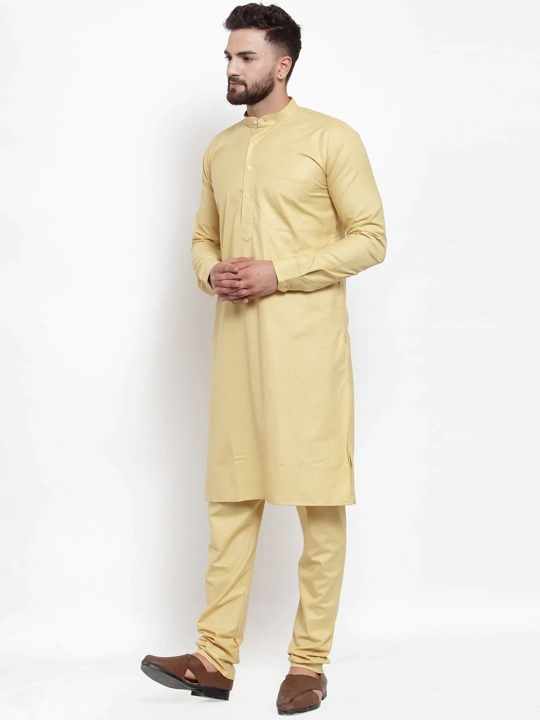 Jompers Men Beige Solid Kurta