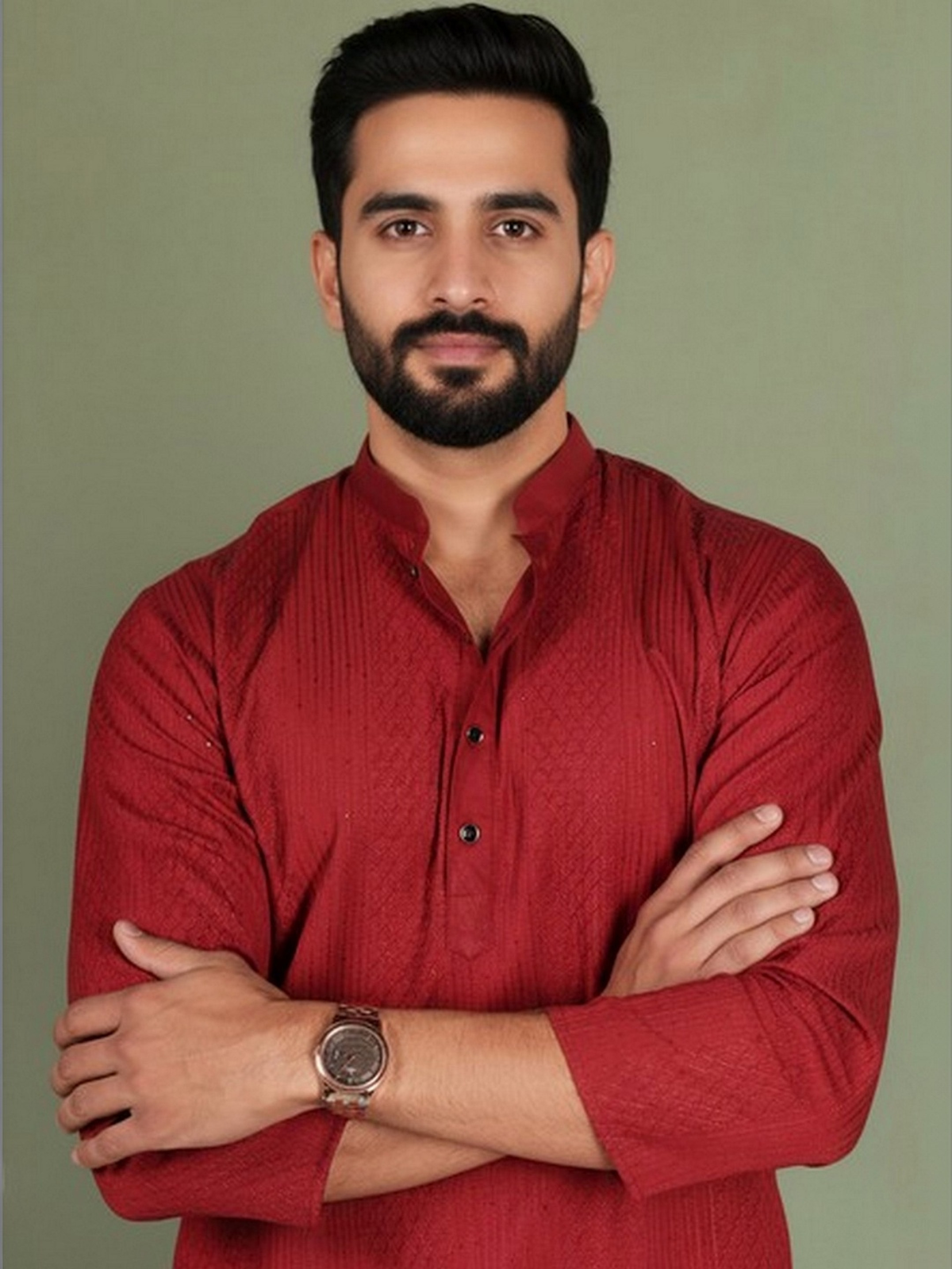Men’s Maroon & White Cotton Kurta with Thread Work AROMIE | Affordable Indian Clothes & Dresses in Canada