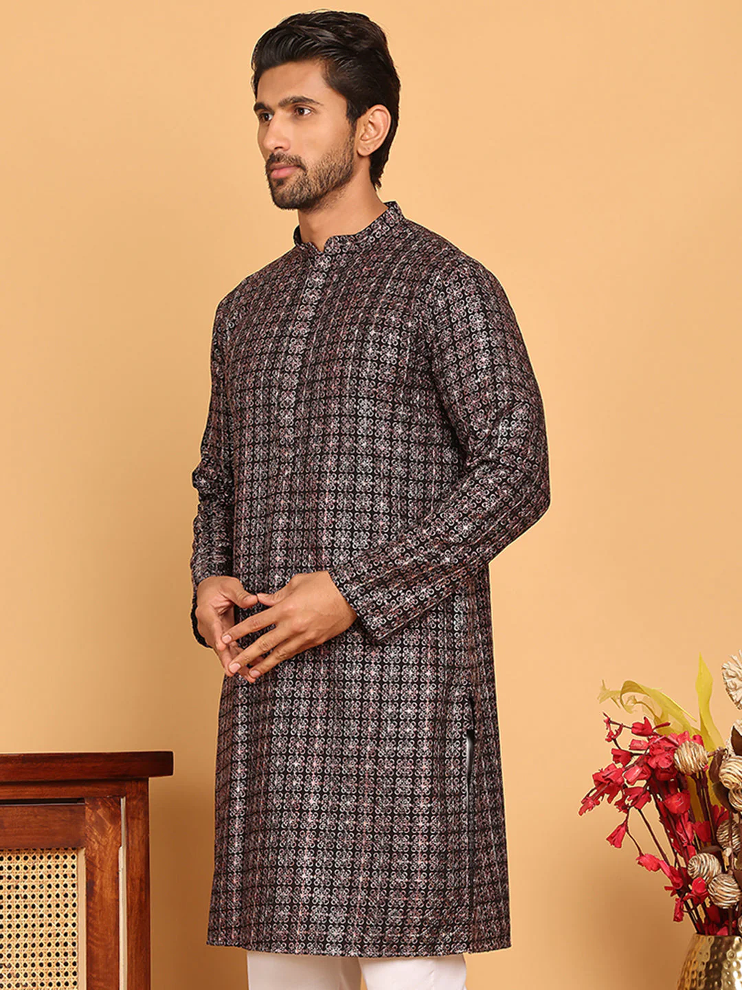 Embroidered and Sequins Viscose Rayon Kurtas For Men