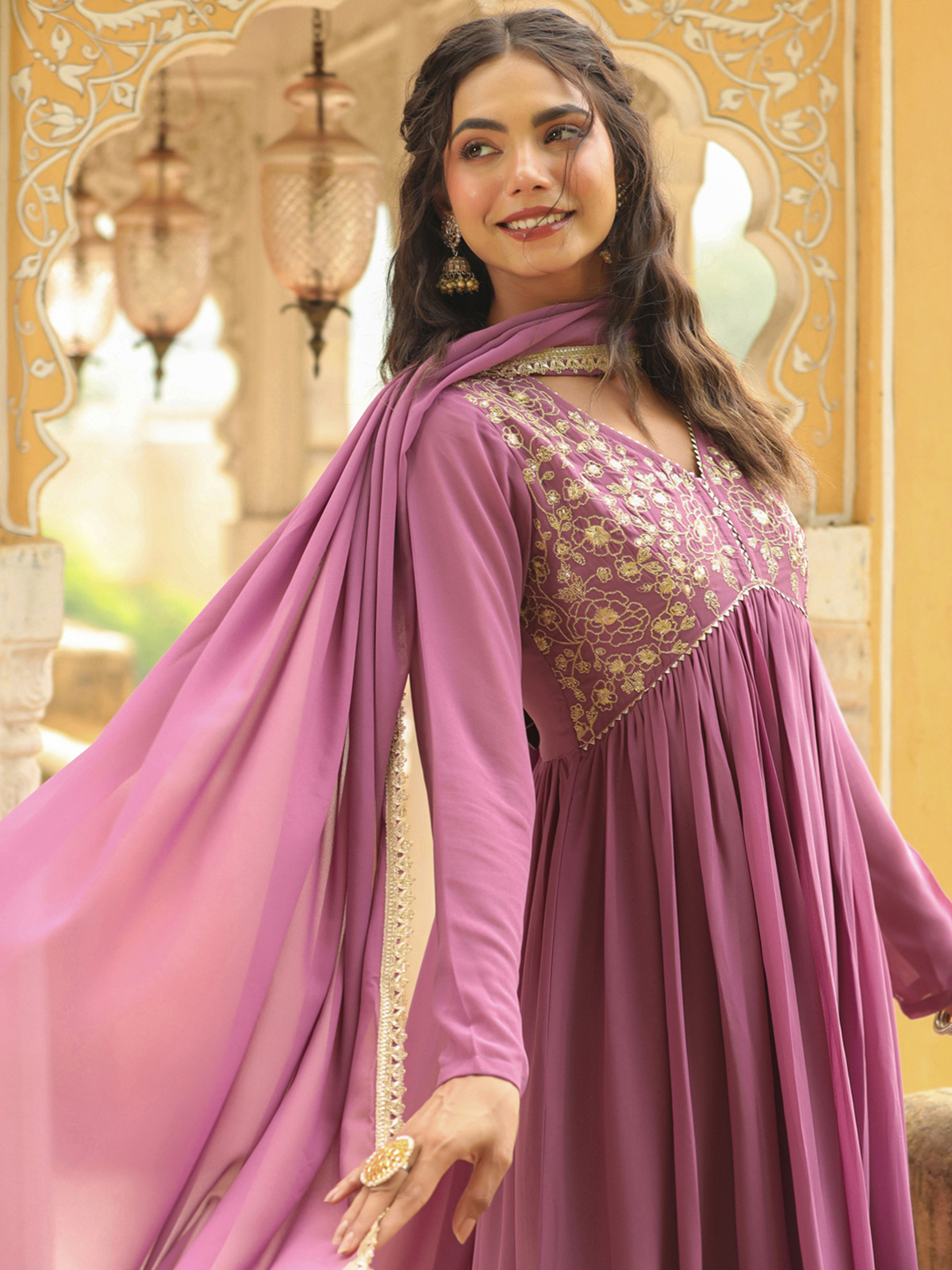 Maroon Printed Silk Blend Anarkali Kurta Set with Dupatta (Copy)