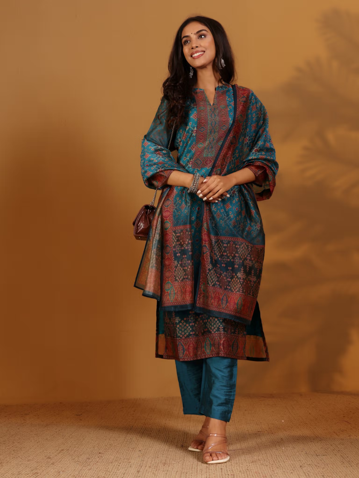Women Patola Print Straight Kurta with Pants & Dupatta | XXL
