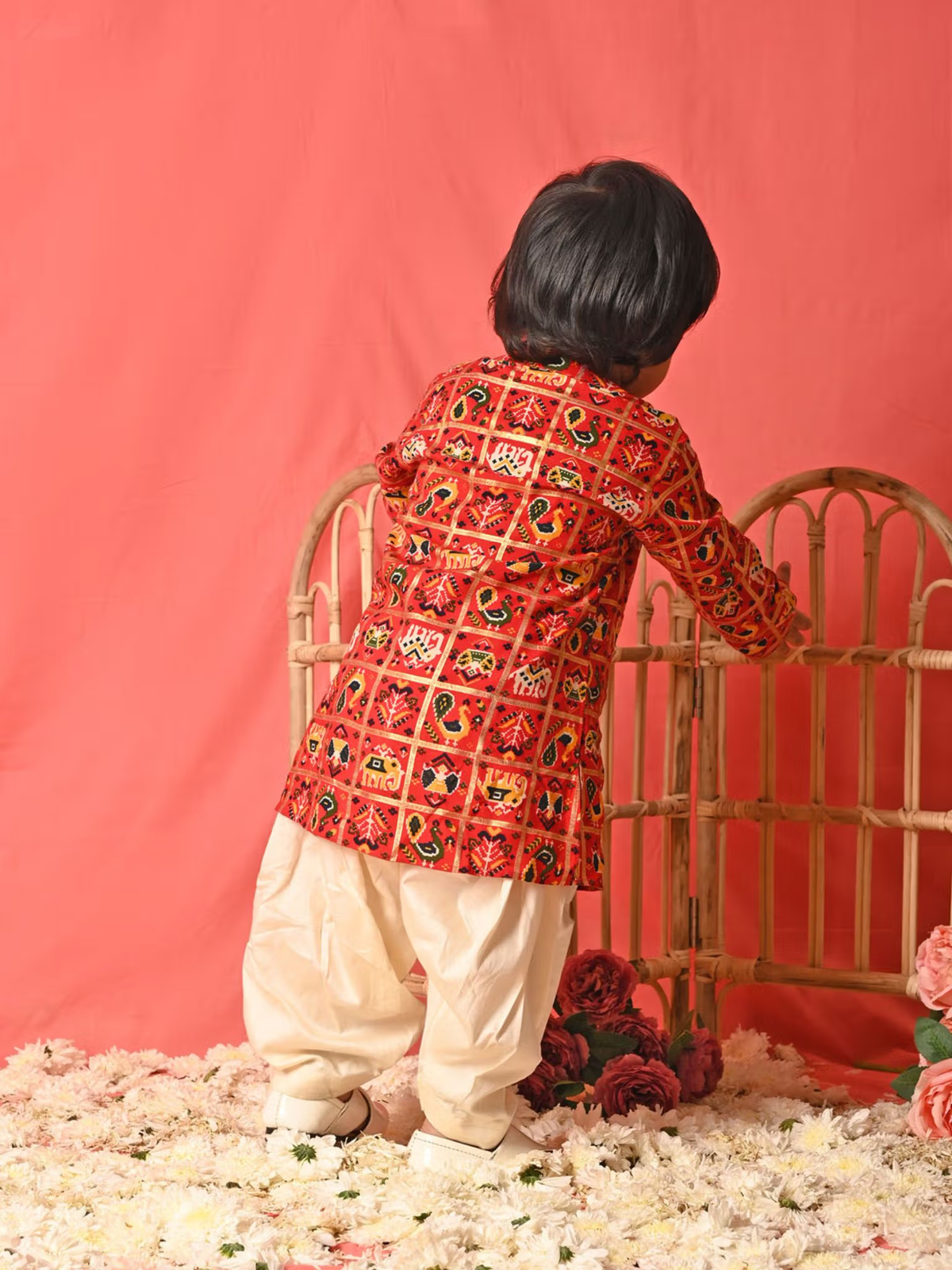 Infant Boys Red Rayon Kurta Patiala (Set of 2)