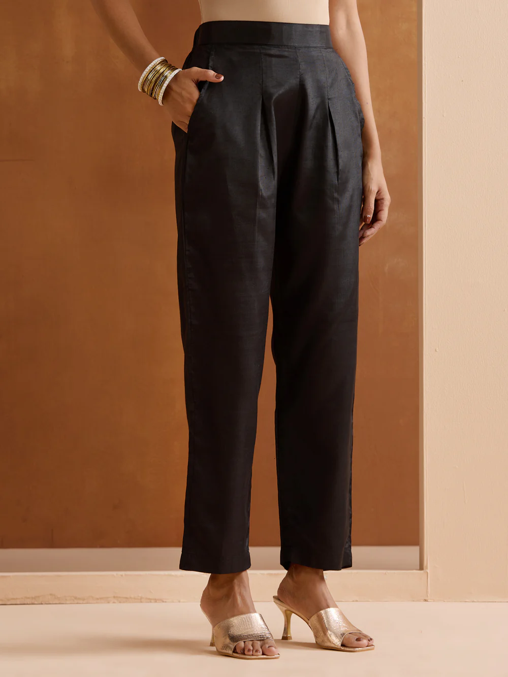 Graceful Black poly georgette foil embossed anarkali fit kurta set with dupatta