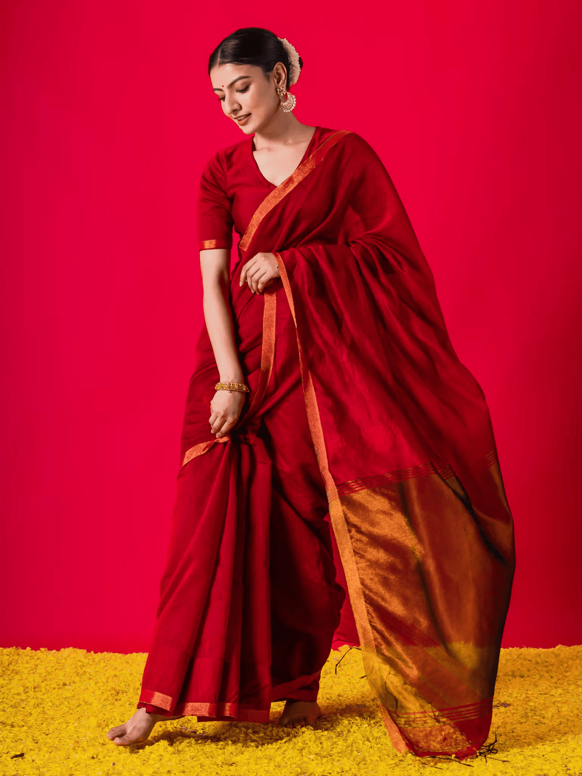 2 - Pack Cotton Blend Sarees with Blouse – Festive Saree Combo for Women - aromie