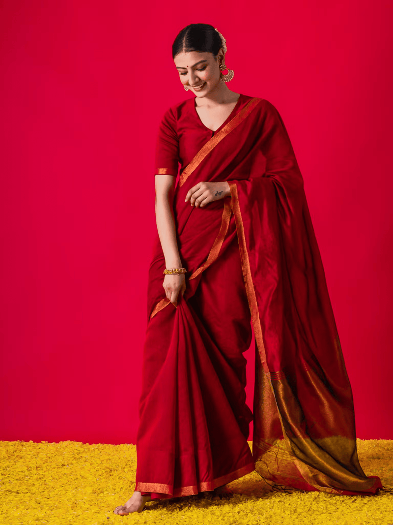 2 - Pack Cotton Blend Sarees with Blouse – Festive Saree Combo for Women - aromie