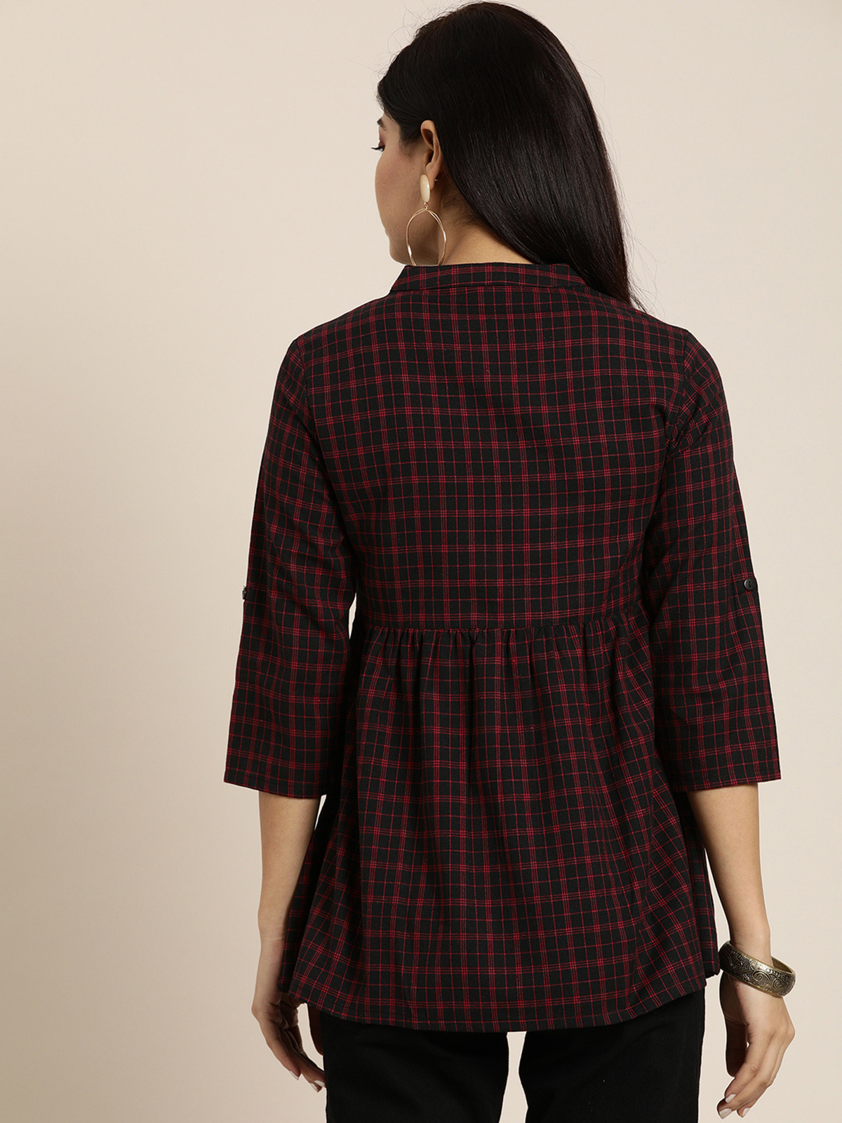 Women’s Black & Red Checked A-Line Top AROMIE.STORE