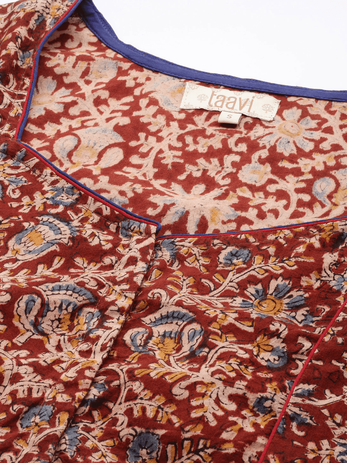 Kalamkari Hand Block Printed Sweetheart Neck Cotton Non Padded Saree Blouse
