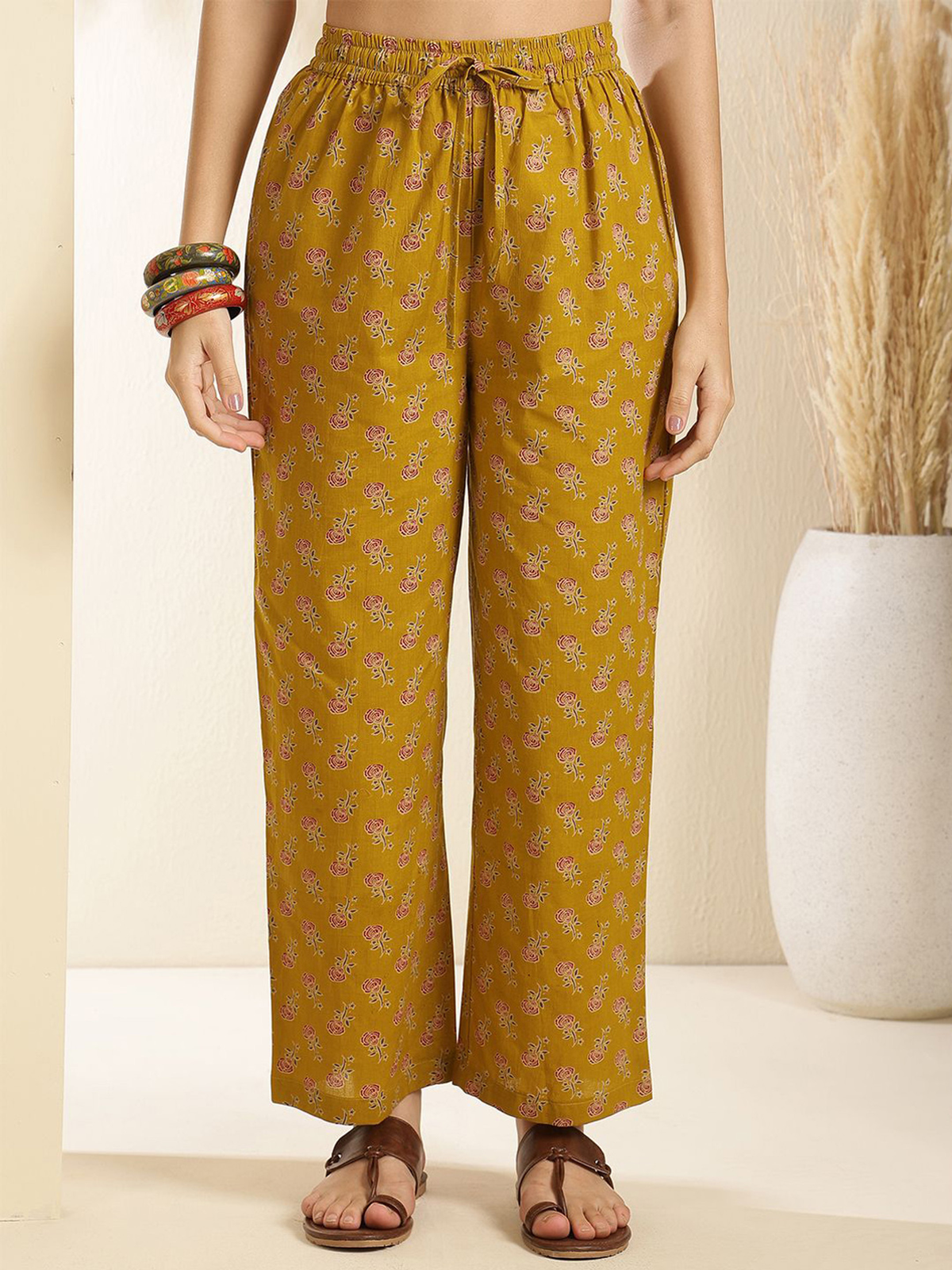 Floral Printed Keyhole Neck Anarkali Pure Cotton Kurta With Trousers & Dupatta