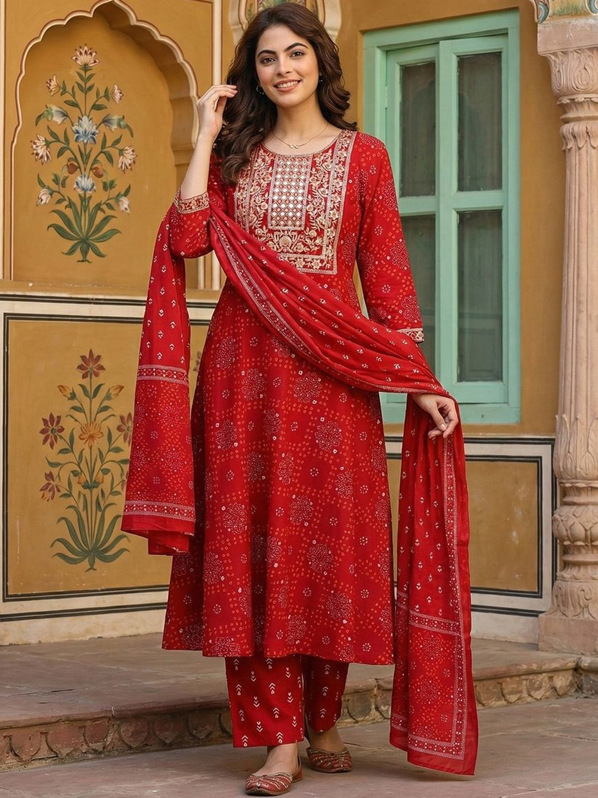 Women Ethnic Motifs Embroidered Regular Pure Cotton Kurta with Trousers & With Dupatta