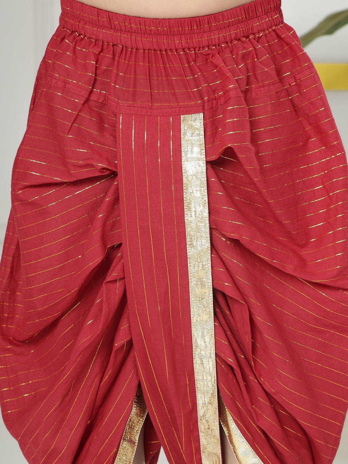 Red Minimal Zari Embroidery Cotton Kurta Dhoti set