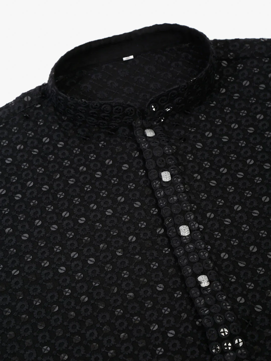 Men Black Chikankari Embroidered and Sequence Kurta Only