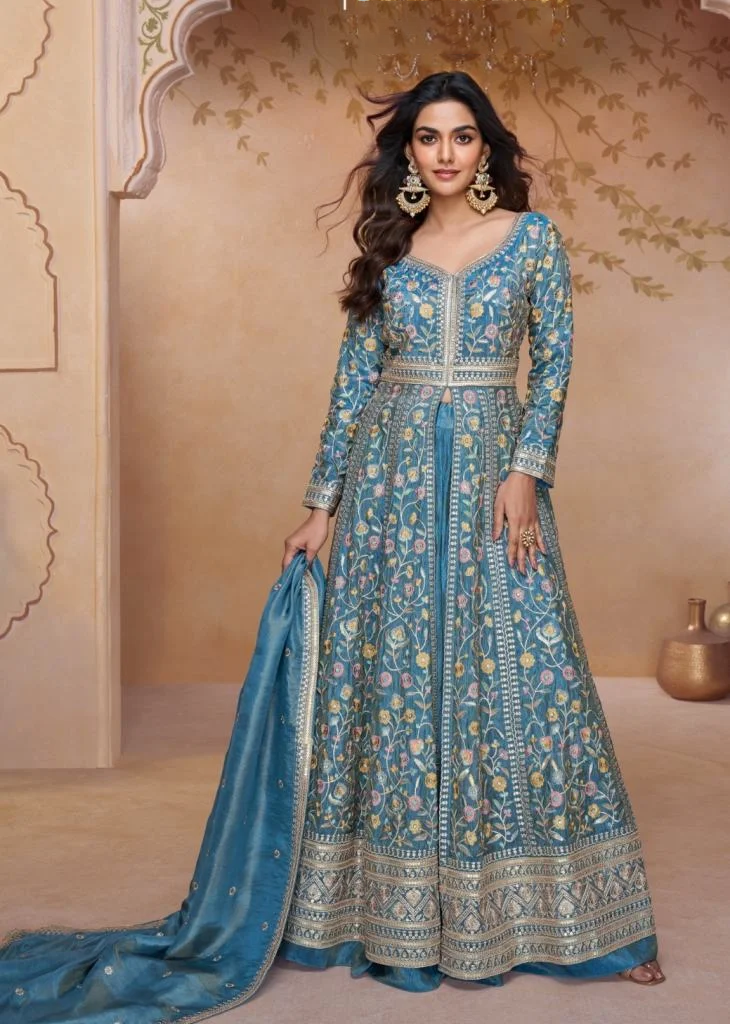Chinon Anarkali Kurta set with Dupatta