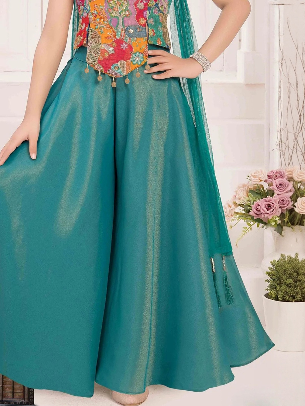 Girls Ethnic Motifs Embroidered A-Line Kurta with Palazzos & Dupatta