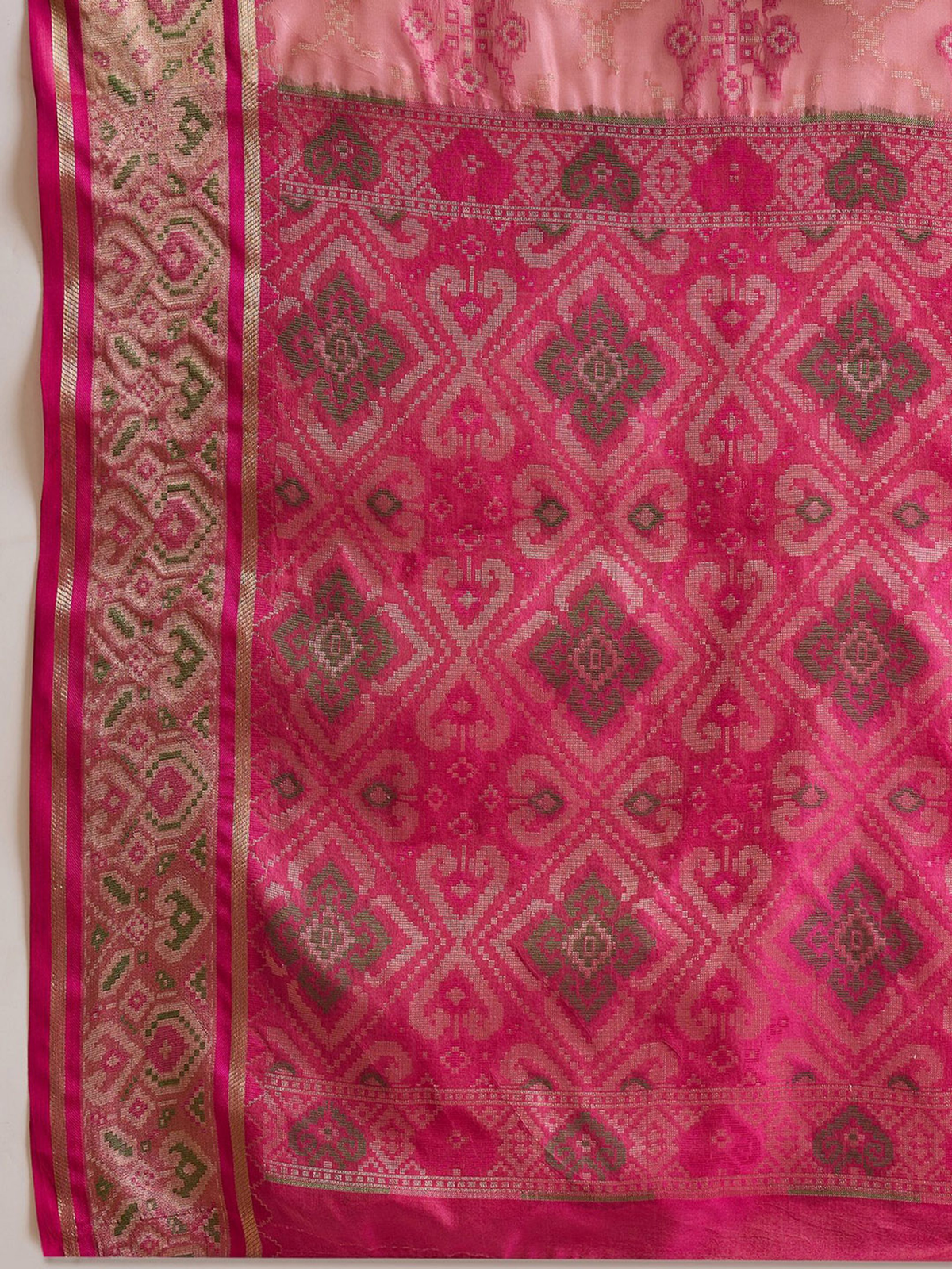 Pink Patola Organza Saree with Woven Design Border & Blouse Piece
