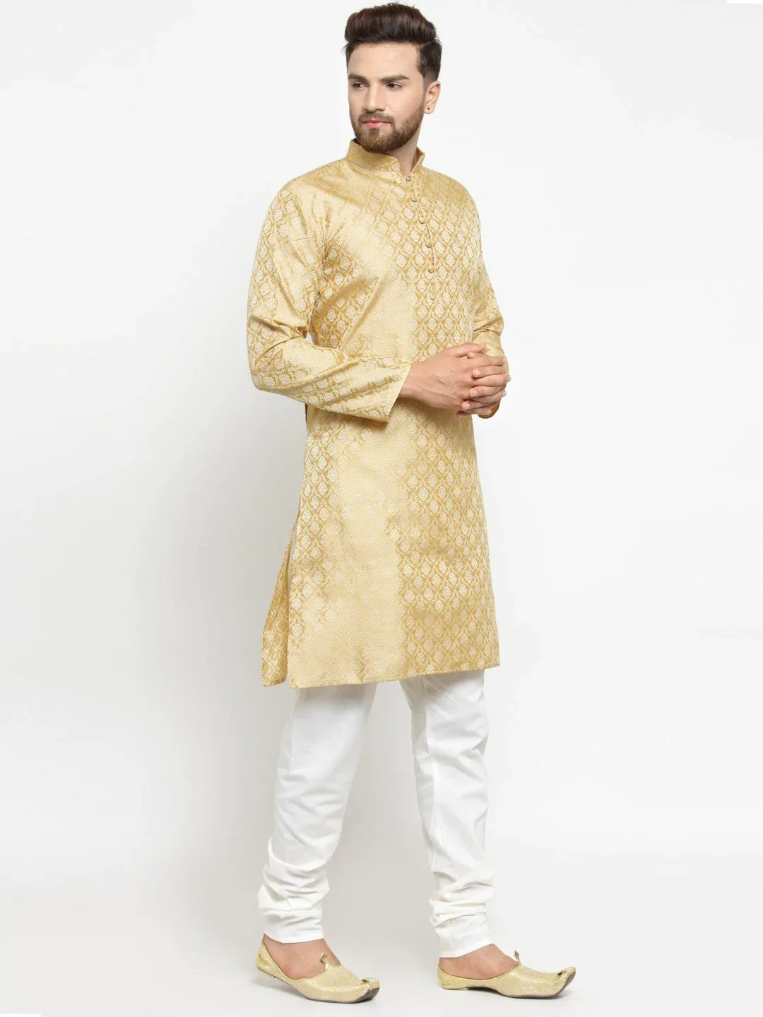 Men Golden Self Design Kurta Only